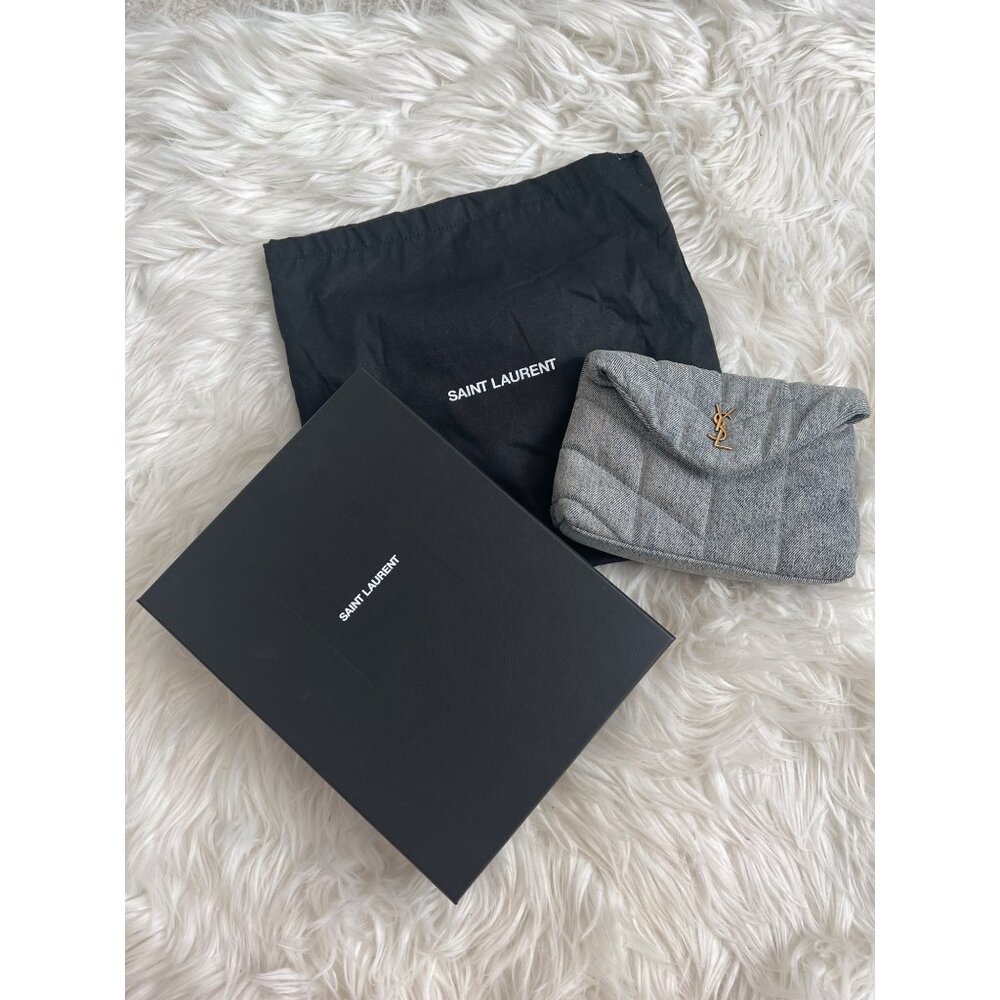 Saint Laurent Loulou Small Puffer Denim Pouch Clutch